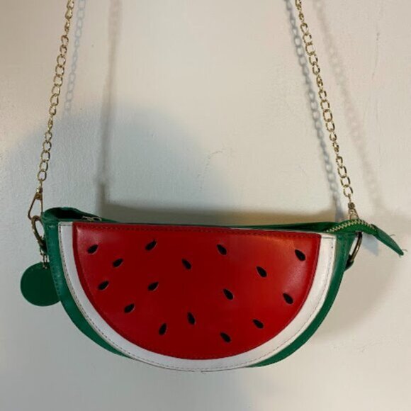 Gold-tone Chain Shoulder Strap Watermelon Women's Crossbody Bag Small - Picture 8 of 10